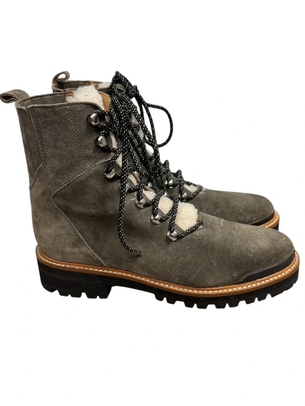 Marc Fisher LTD Izzie Shearling Suede Combat Boots Womens Size 10 Gray Lug